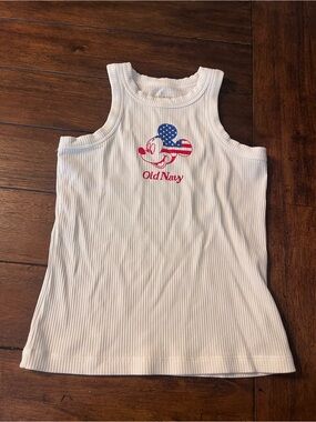 Old Navy White Ribbed Tank Top with Subtle Disney Collaboration Print